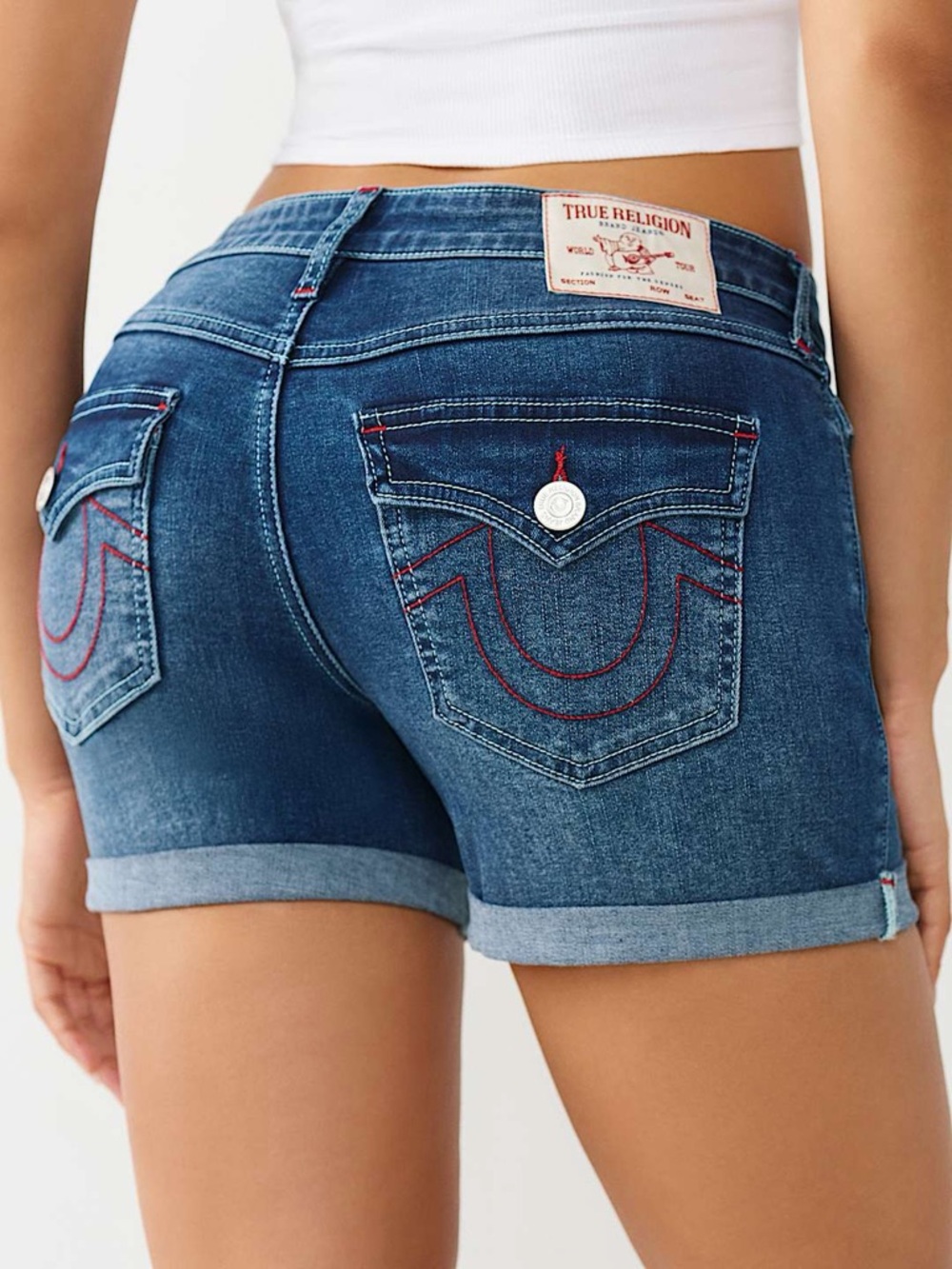 True Religion Dark Blue Jayde Mid Rise Flap Short Size 30